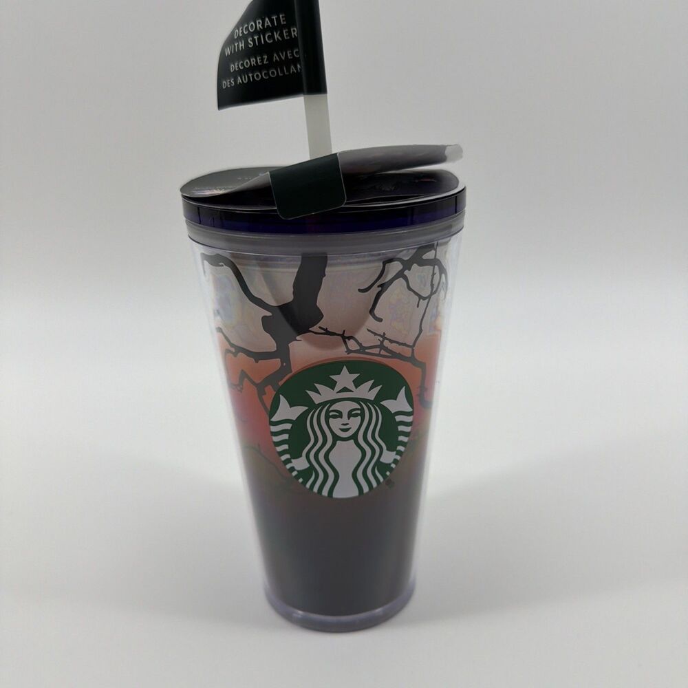 Starbucks Halloween 2022 Raven’s Perch Glow In Dark 16 oz Tumbler+Stickers New!